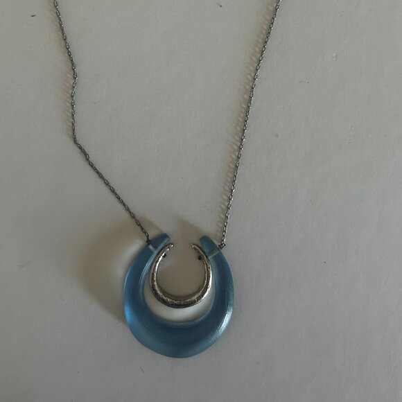 Alexis Bittar lucite blue stud earrings and matching horseshoe necklace - Picture 3 of 7